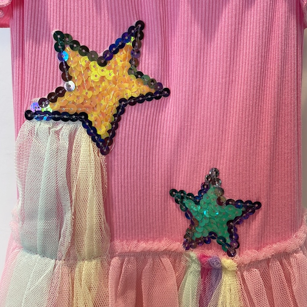 Baby Sara Girls' Pink Star Sequin Tulle Dress - Picture 3 of 7